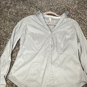 H&M Gray and Blue Notched Collar Fitted Button Down Shirt